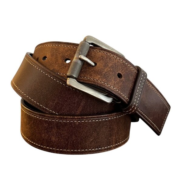 Vintage Coach Distressed Brown Leather Contrast Stitching Mens Belt 42" - Picture 1 of 15